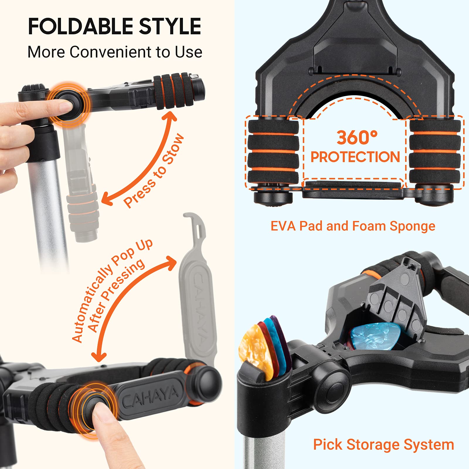 CAHAYA Guitar Stand Floor for Acoustic Electric Guitars and Bass Adjustable Height Folding Guitar Stand Lightweight Travel Instr